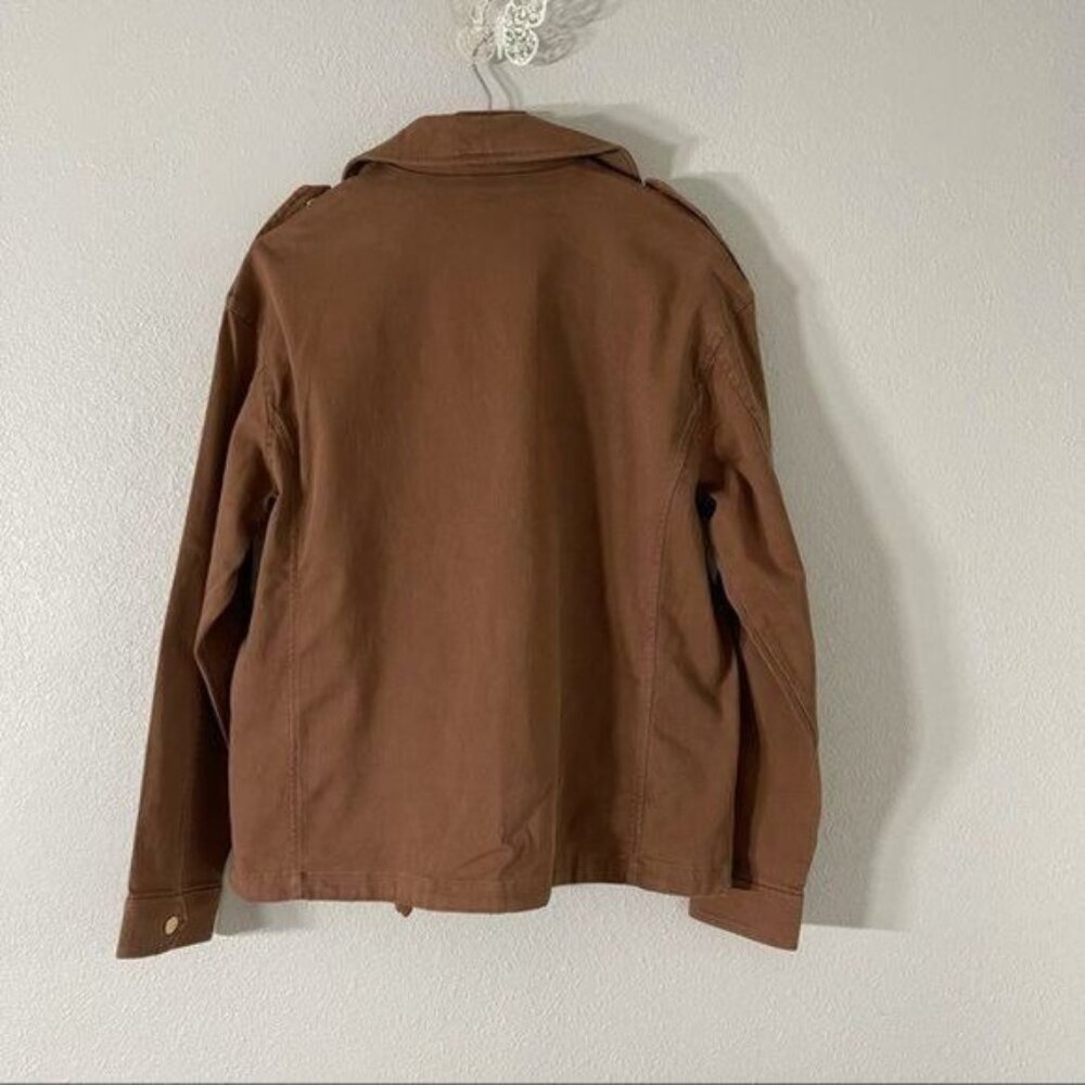 Brown Oversized Jean Jacket with Patches Zipper & Snap Button Closure Size M - Picture 11 of 11